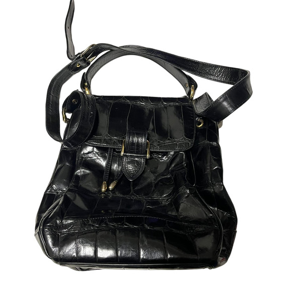 Vintage Kurt Geiger Black croc print leather bucket bag purse made‎ in italy - Picture 1 of 12